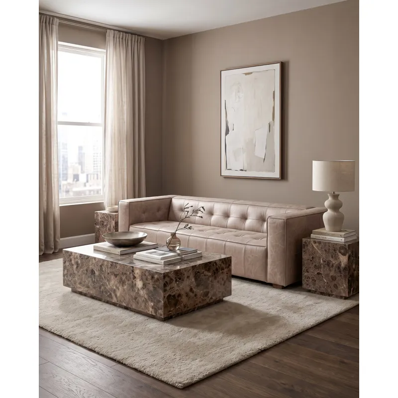 Nile 22" Drum Side Table in Dark Emperador Marble