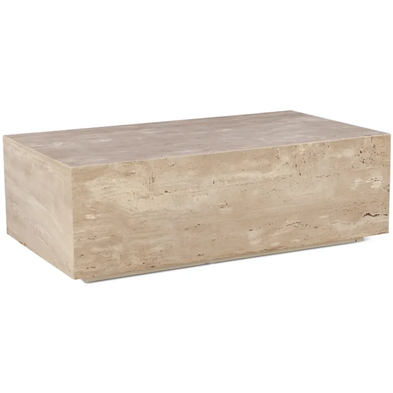 Nile 50" Drum Coffee Table in Travertine Stone