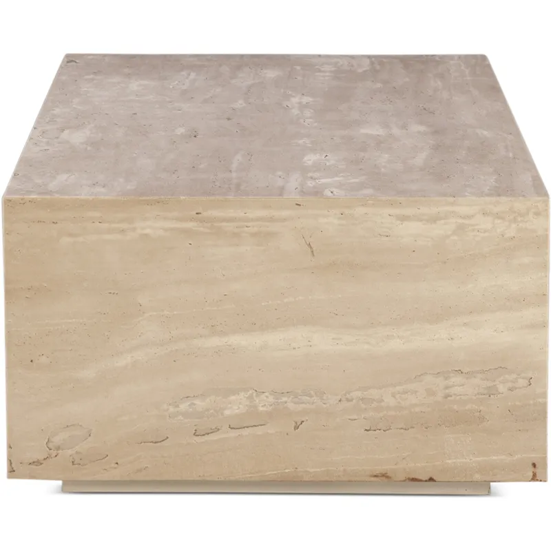 Nile 50" Drum Coffee Table in Travertine Stone