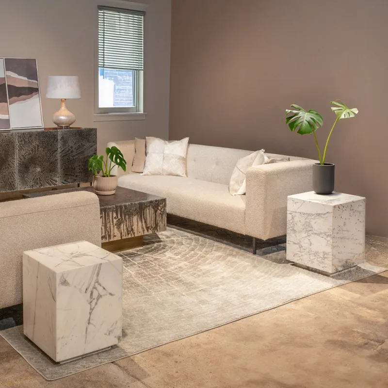 Nile 15" Drum Side Table in Alabaster Marble