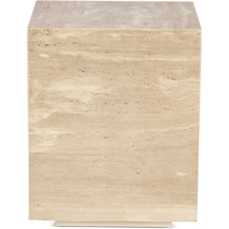 Nile 18" Drum Side Table in Travertine Stone