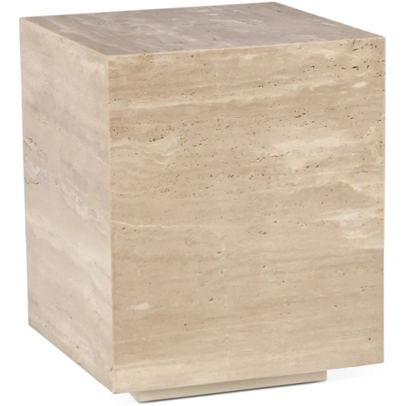 Nile 18" Drum Side Table in Travertine Stone