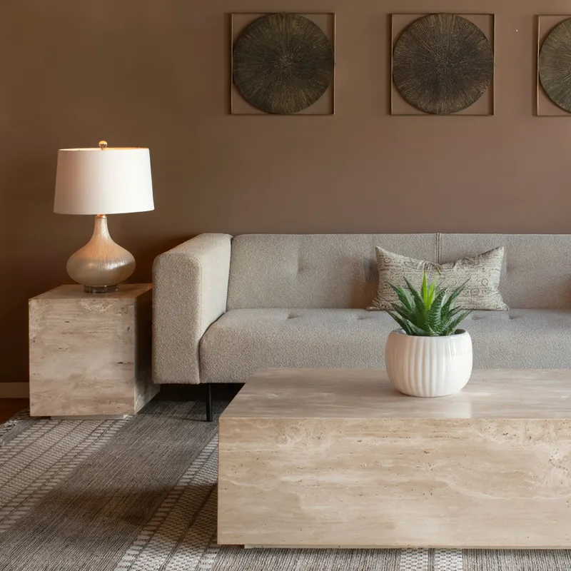 Nile 18" Drum Side Table in Travertine Stone