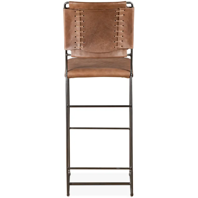 New York 18" Bar Chair in Brown Buffalo Leather and Iron