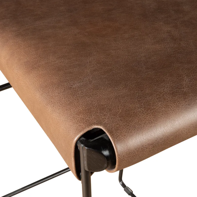 New York 18" Bar Chair in Brown Buffalo Leather and Iron
