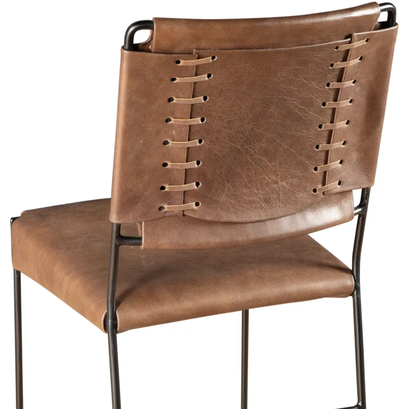 New York 18" Bar Chair in Brown Buffalo Leather and Iron