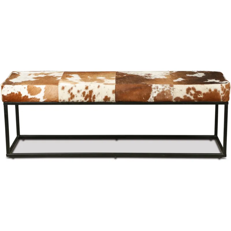 New York 54" Bench in Brown Cowhide Leather and Iron