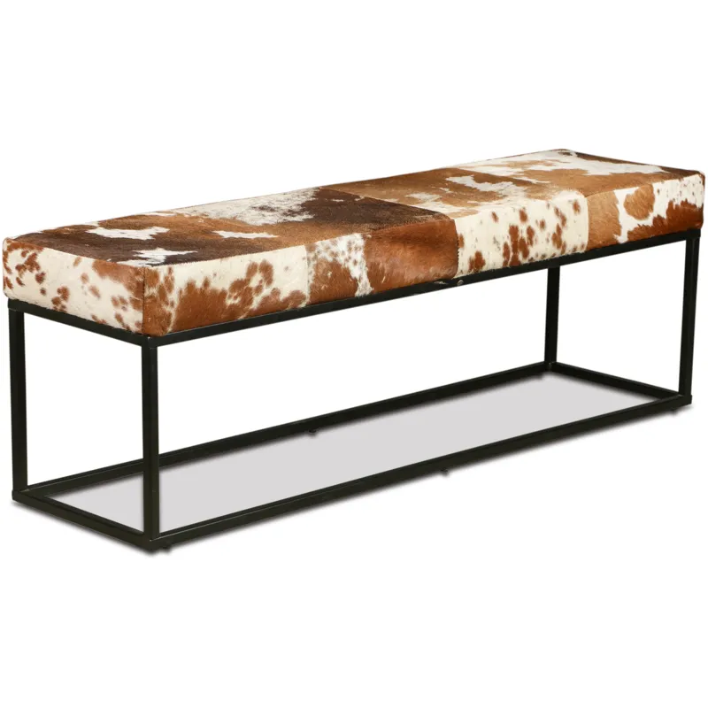 New York 54" Bench in Brown Cowhide Leather and Iron