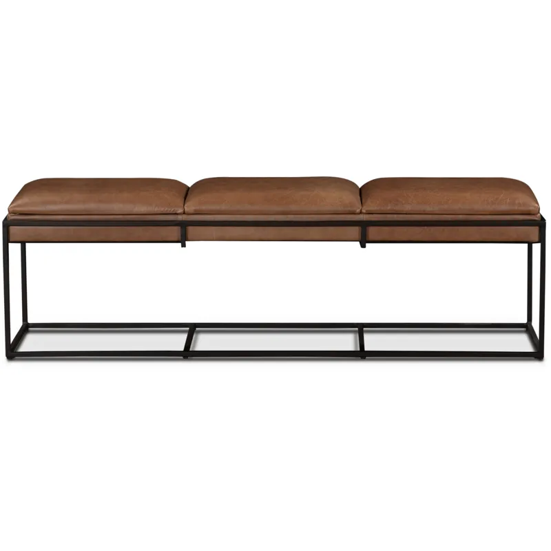 New York 62" Bench in Cognac Leather and Iron