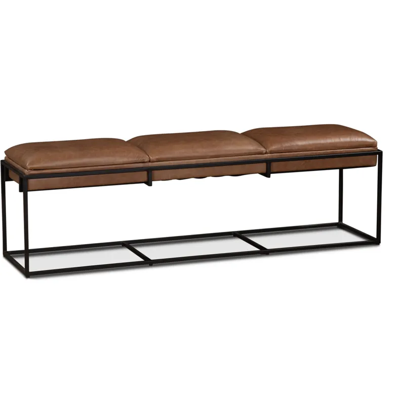 New York 62" Bench in Cognac Leather and Iron