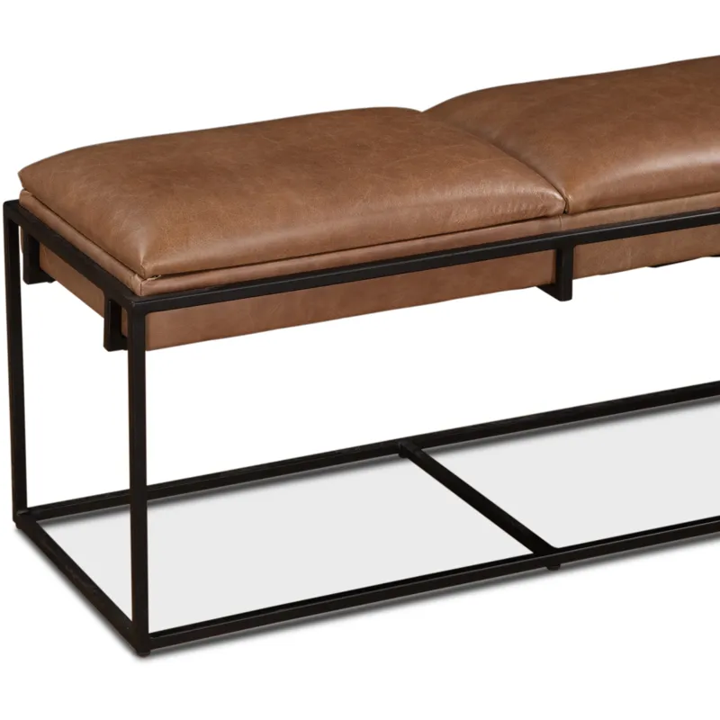 New York 62" Bench in Cognac Leather and Iron