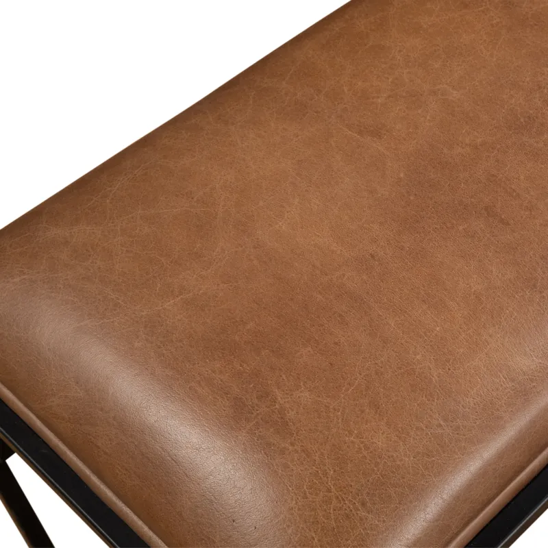 New York 62" Bench in Cognac Leather and Iron