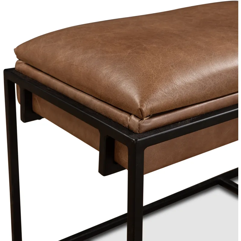 New York 62" Bench in Cognac Leather and Iron