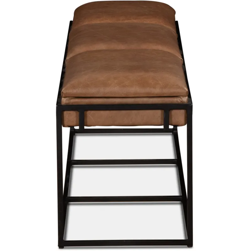 New York 62" Bench in Cognac Leather and Iron