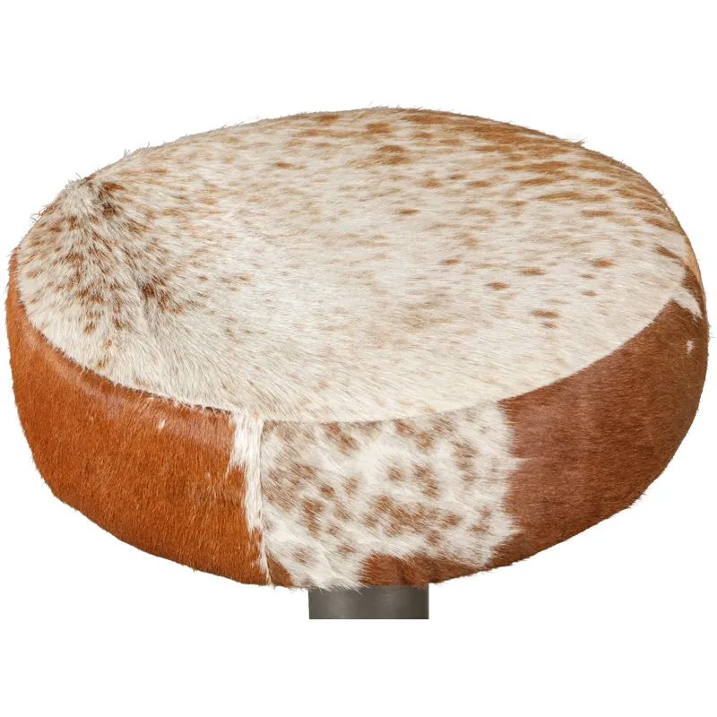 New York 16" Bar Stool in Brown Cowhide Leather and Iron