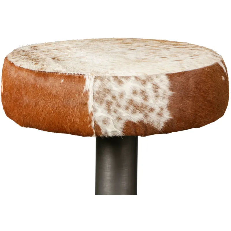 New York 16" Bar Stool in Brown Cowhide Leather and Iron
