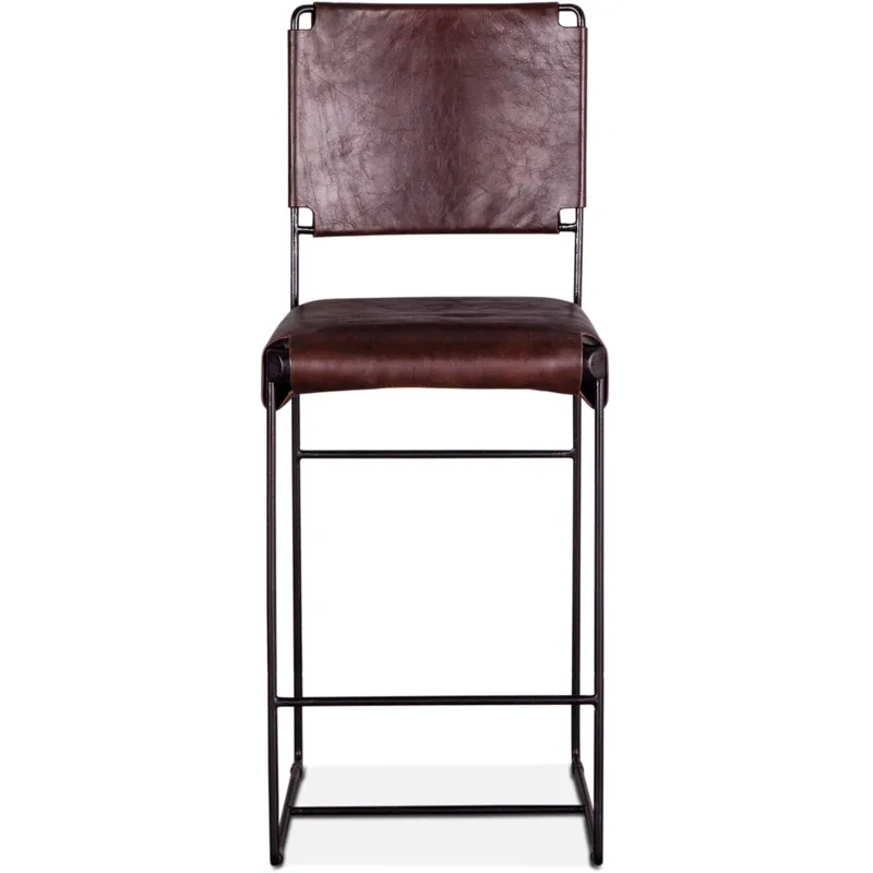 New York 17" Counter Chair in Chocolate Top Grain Leather and Iron