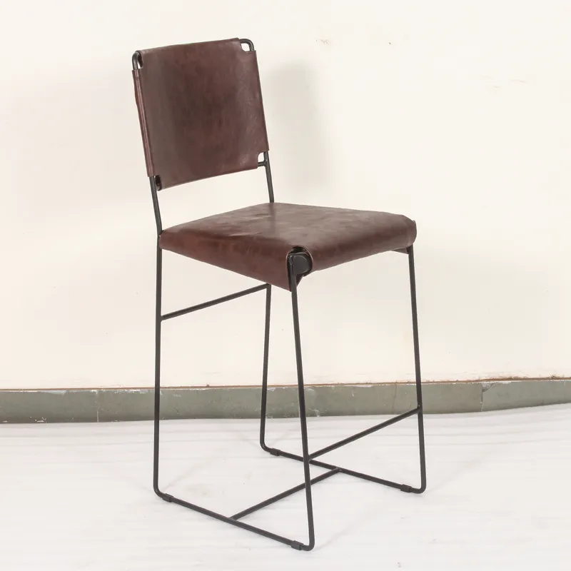 New York 17" Counter Chair in Chocolate Top Grain Leather and Iron