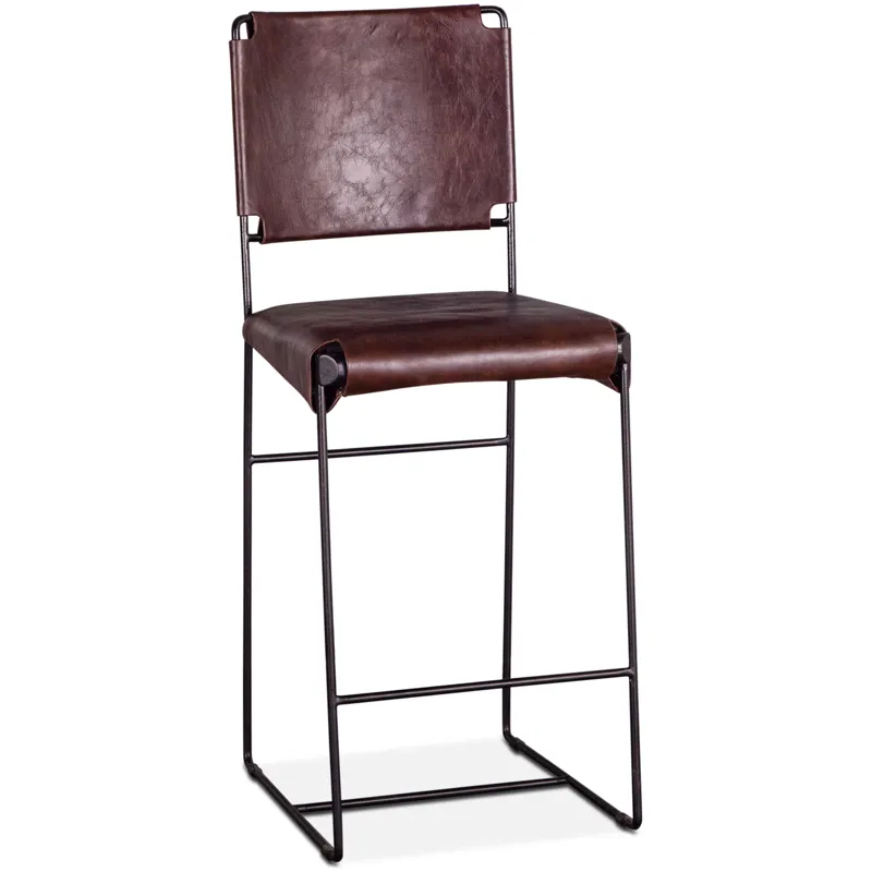 New York 17" Counter Chair in Chocolate Top Grain Leather and Iron
