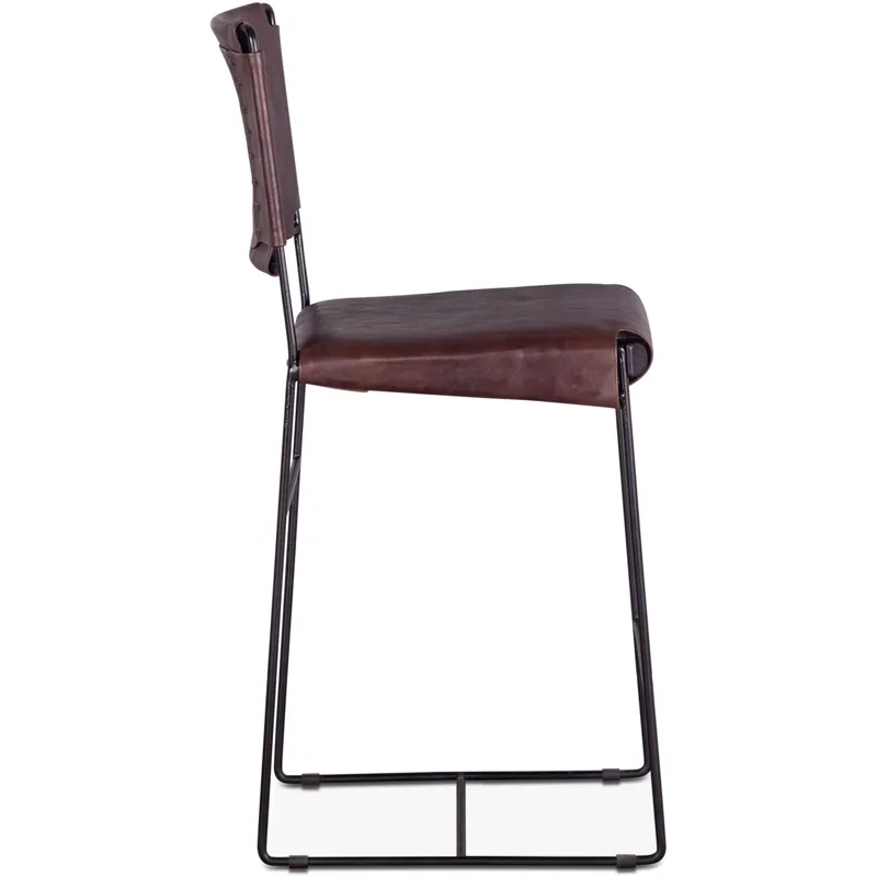 New York 17" Counter Chair in Chocolate Top Grain Leather and Iron