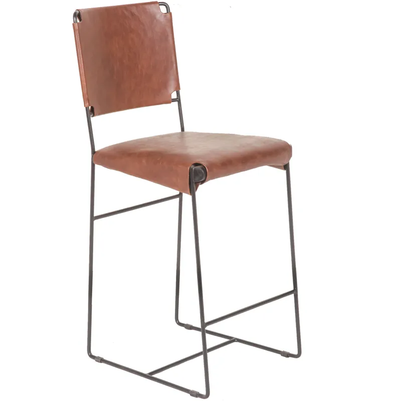 New York 17" Counter Chair in Tobacco Top Grain Leather and Iron