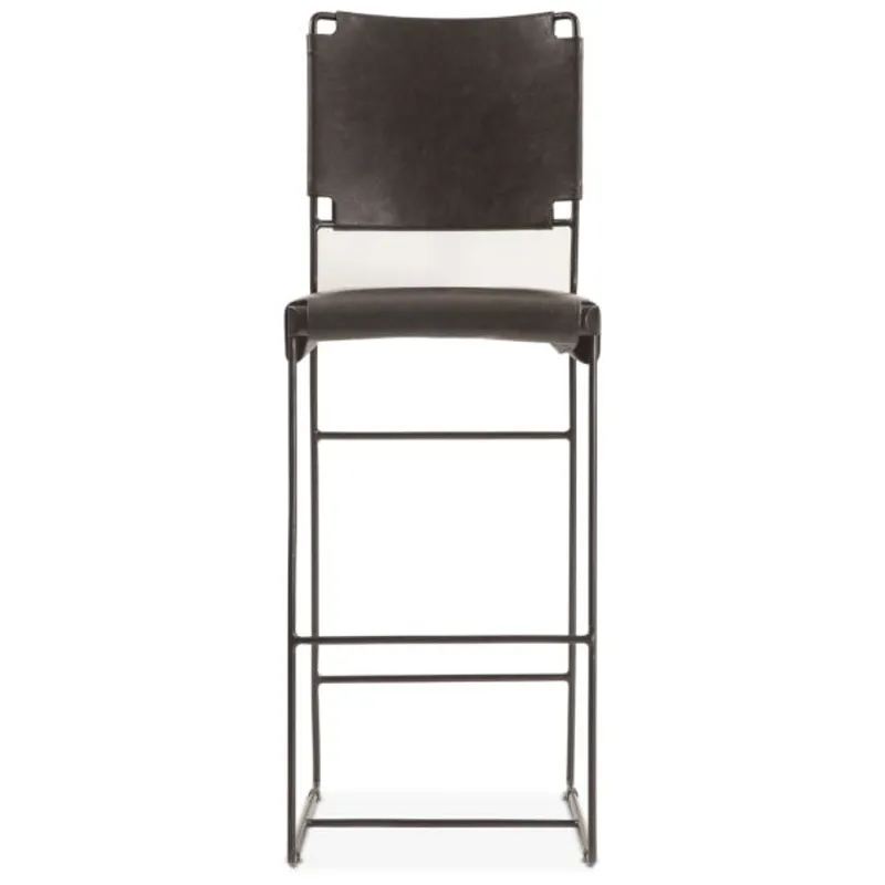 New York 18" Counter Chair in Black Buffalo Leather and Iron