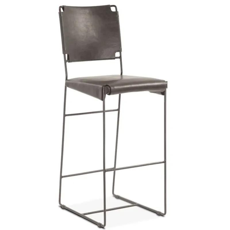 New York 18" Counter Chair in Black Buffalo Leather and Iron