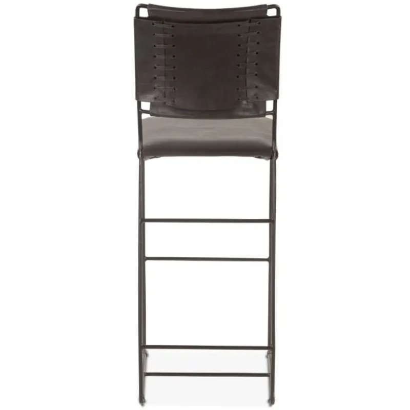New York 18" Counter Chair in Black Buffalo Leather and Iron