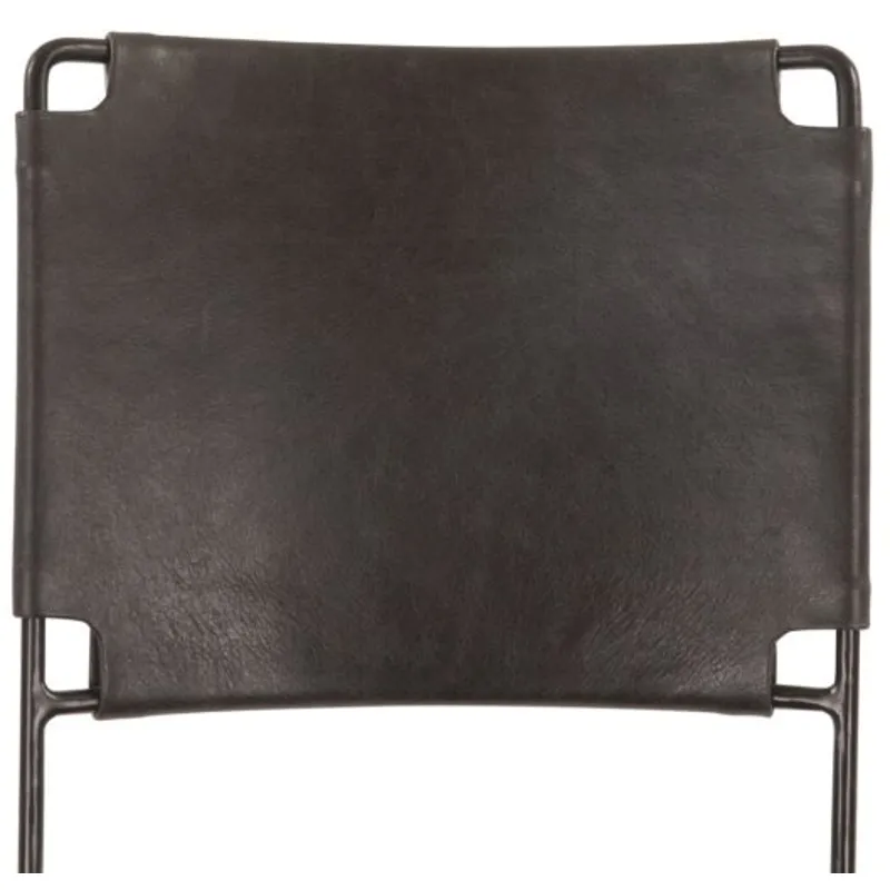 New York 18" Counter Chair in Black Buffalo Leather and Iron