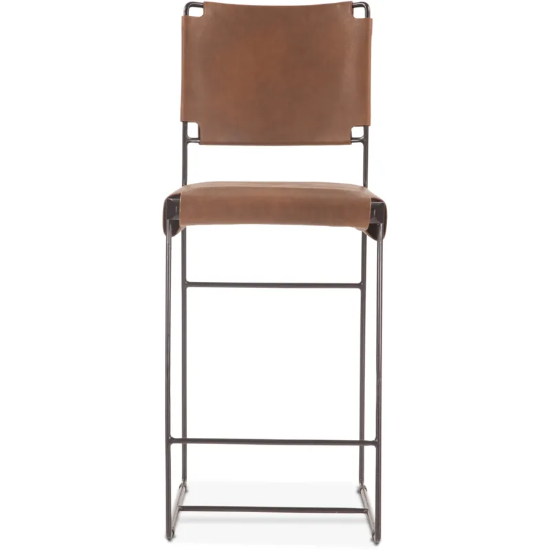 New York 18" Counter Chair in Brown Buffalo Leather and Iron