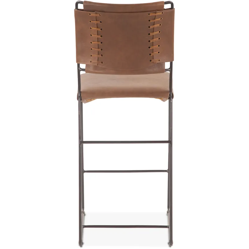 New York 18" Counter Chair in Brown Buffalo Leather and Iron