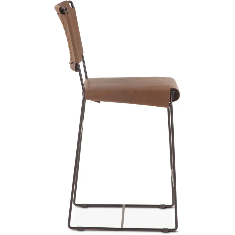 New York 18" Counter Chair in Brown Buffalo Leather and Iron