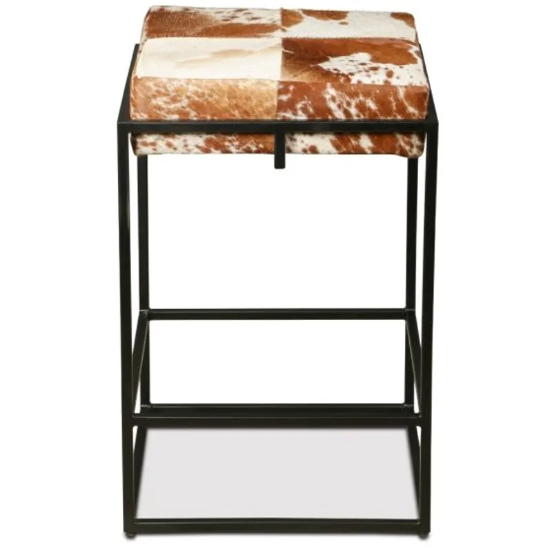 New York 17" Backless Counter Stool in Brown Cowhide Leather and Iron