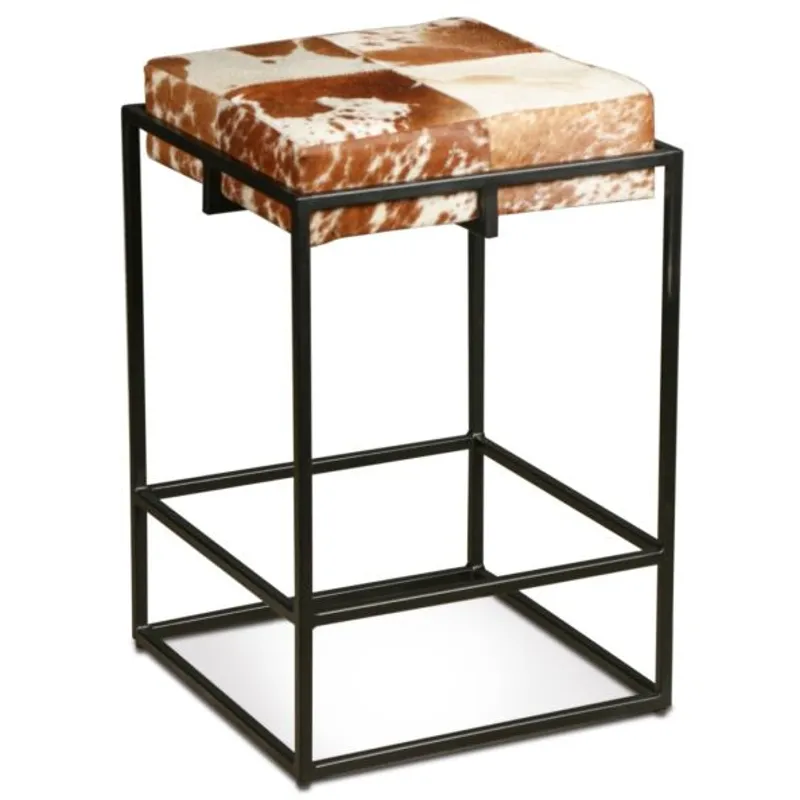 New York 17" Backless Counter Stool in Brown Cowhide Leather and Iron