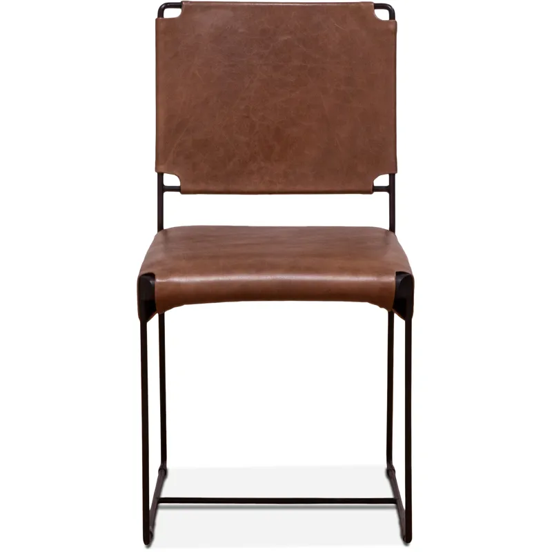 New York 18" Dining Chair in Tobacco Leather and Iron