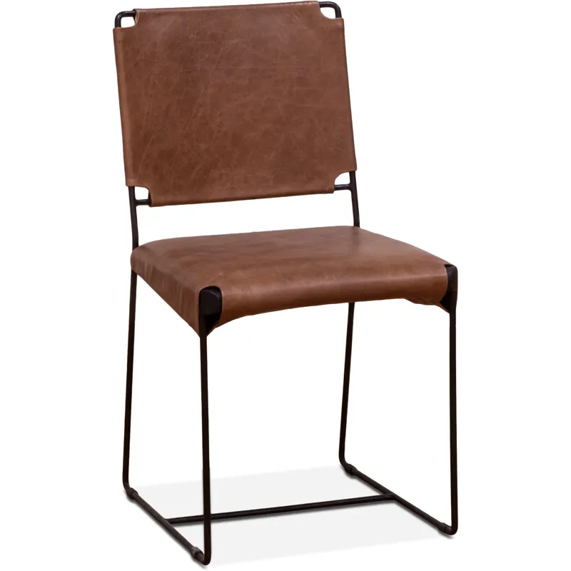 New York 18" Dining Chair in Tobacco Leather and Iron