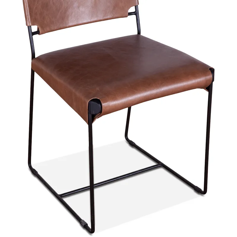 New York 18" Dining Chair in Tobacco Leather and Iron