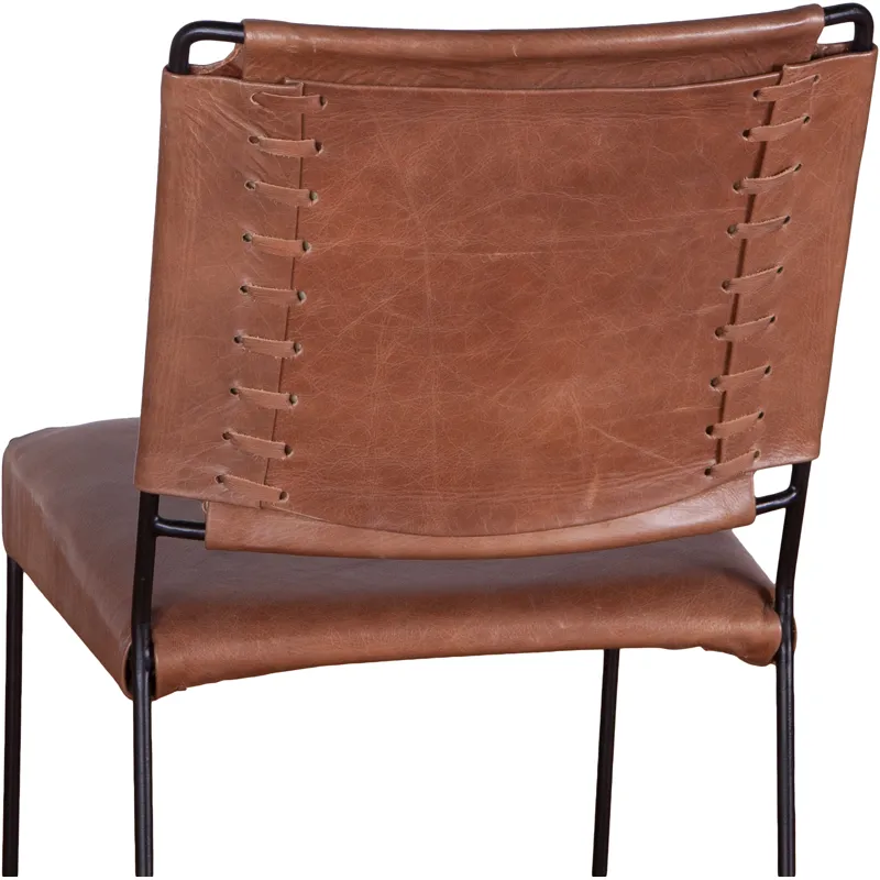 New York 18" Dining Chair in Tobacco Leather and Iron