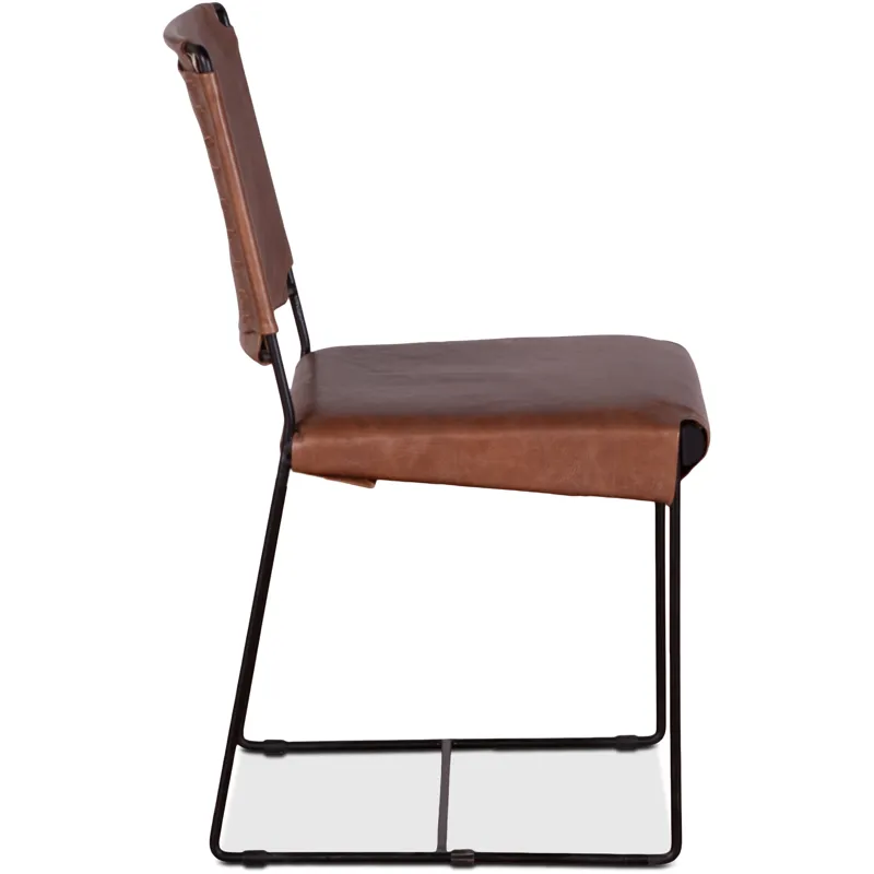 New York 18" Dining Chair in Tobacco Leather and Iron