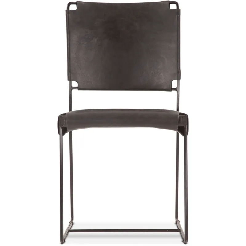 New York 18" Dining Chair in Black Buffalo Leather and Iron