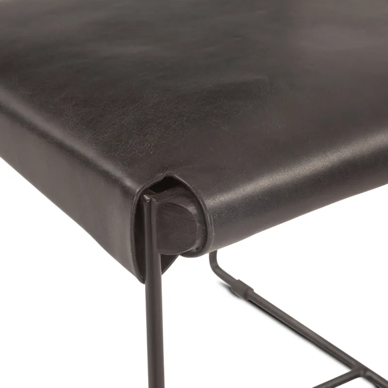 New York 18" Dining Chair in Black Buffalo Leather and Iron