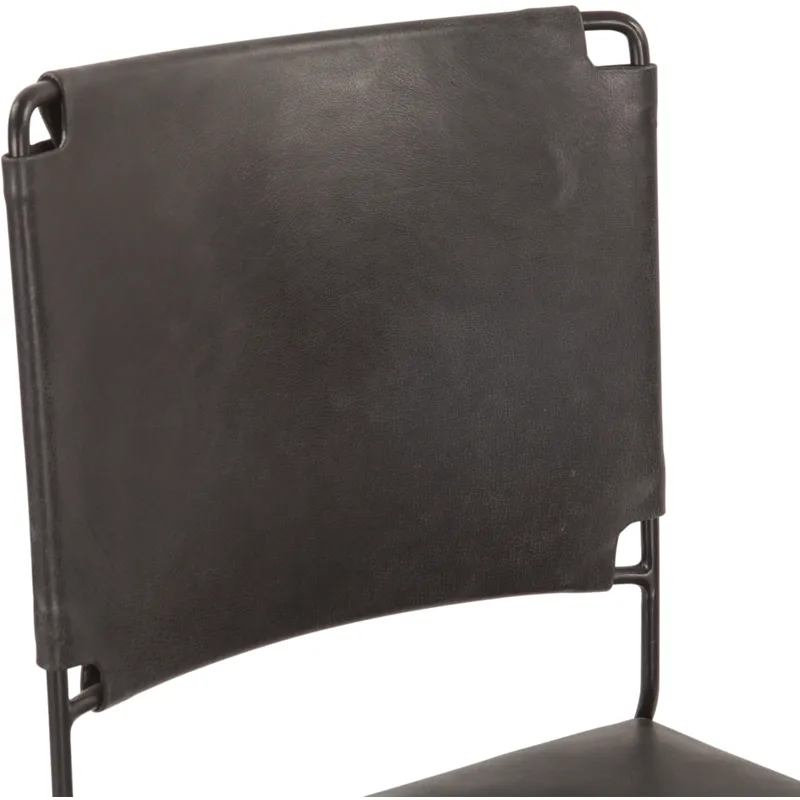 New York 18" Dining Chair in Black Buffalo Leather and Iron