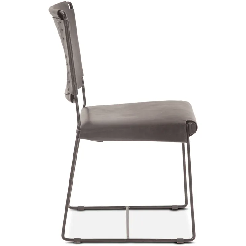New York 18" Dining Chair in Black Buffalo Leather and Iron