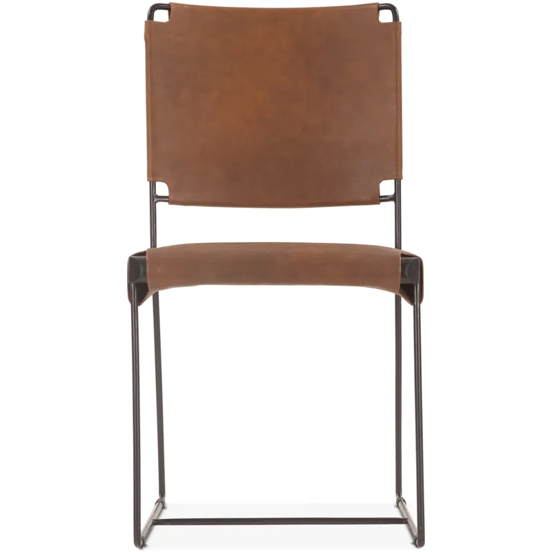 New York 18" Dining Chair in Brown Buffalo Leather and Iron