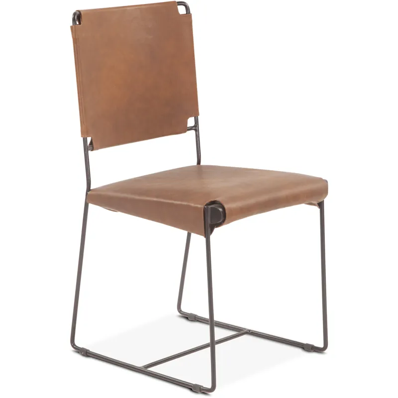 New York 18" Dining Chair in Brown Buffalo Leather and Iron