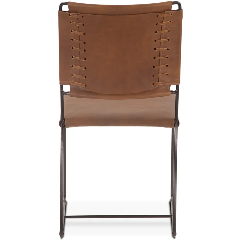 New York 18" Dining Chair in Brown Buffalo Leather and Iron