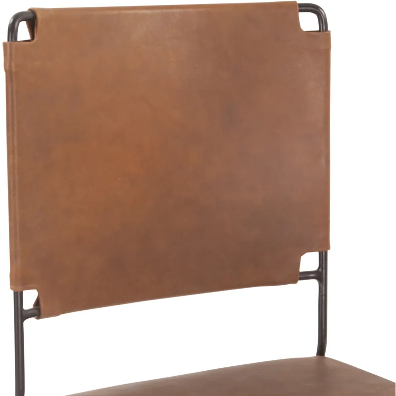 New York 18" Dining Chair in Brown Buffalo Leather and Iron