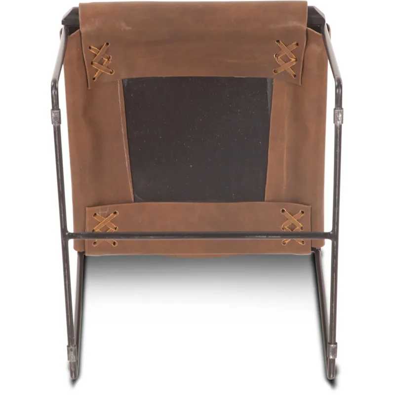 New York 18" Dining Chair in Brown Buffalo Leather and Iron
