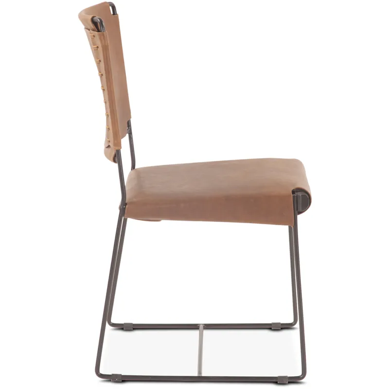 New York 18" Dining Chair in Brown Buffalo Leather and Iron