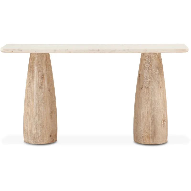 Palm Springs 60" Console Table with White Marble and Whitewash Modern Base